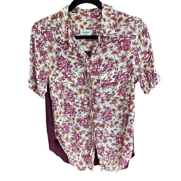 Anthropologie Porridge Womens Wine Floral Mixed Print Top Collar Button Down M - Picture 8 of 13